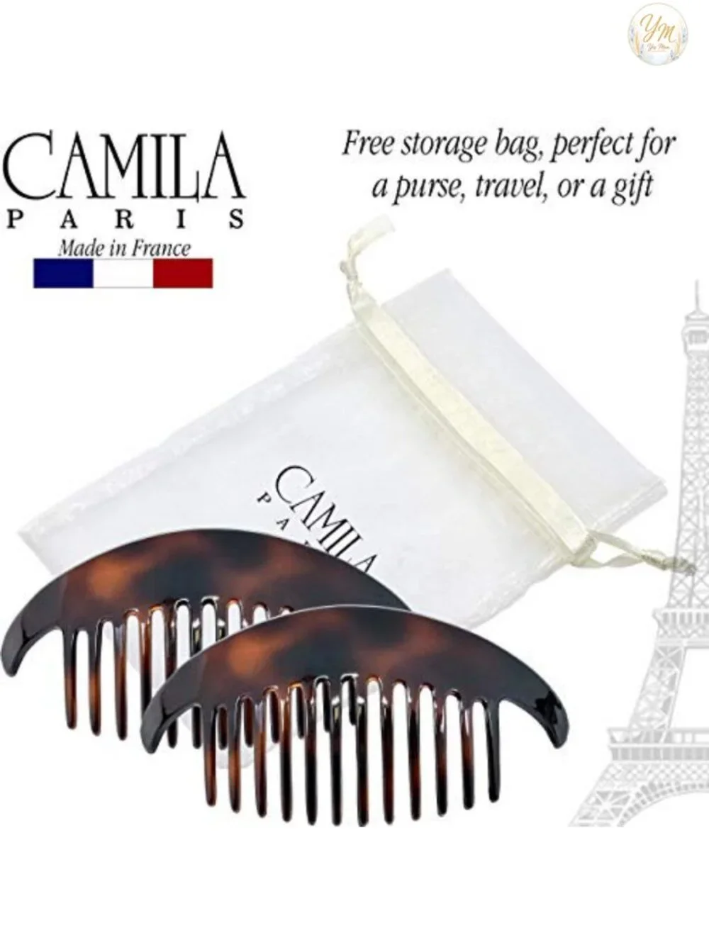French Hair Side Combs Set of 4, Tortoise Interlocking Hair Clips for Bun